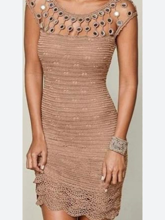 VENUS Dresses & Skirts - VENUS Crochet Dress in Light Brown